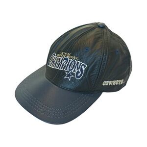 Vintage 1996 Dallas Cowboys Super Bowl XXX Genuine Leather Black/Blue Cap